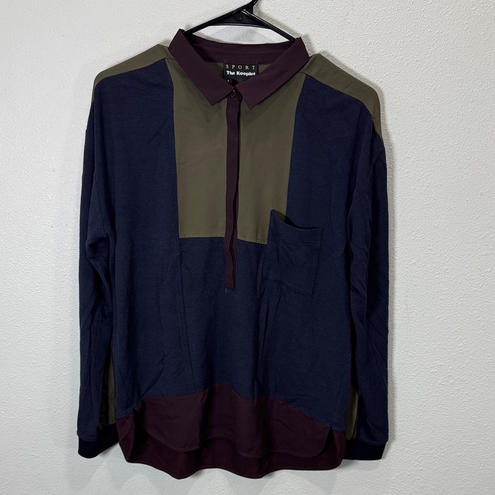 The‎ Kooples Colorblock Long-Sleeve Polo in Navy, Olive & Burgundy